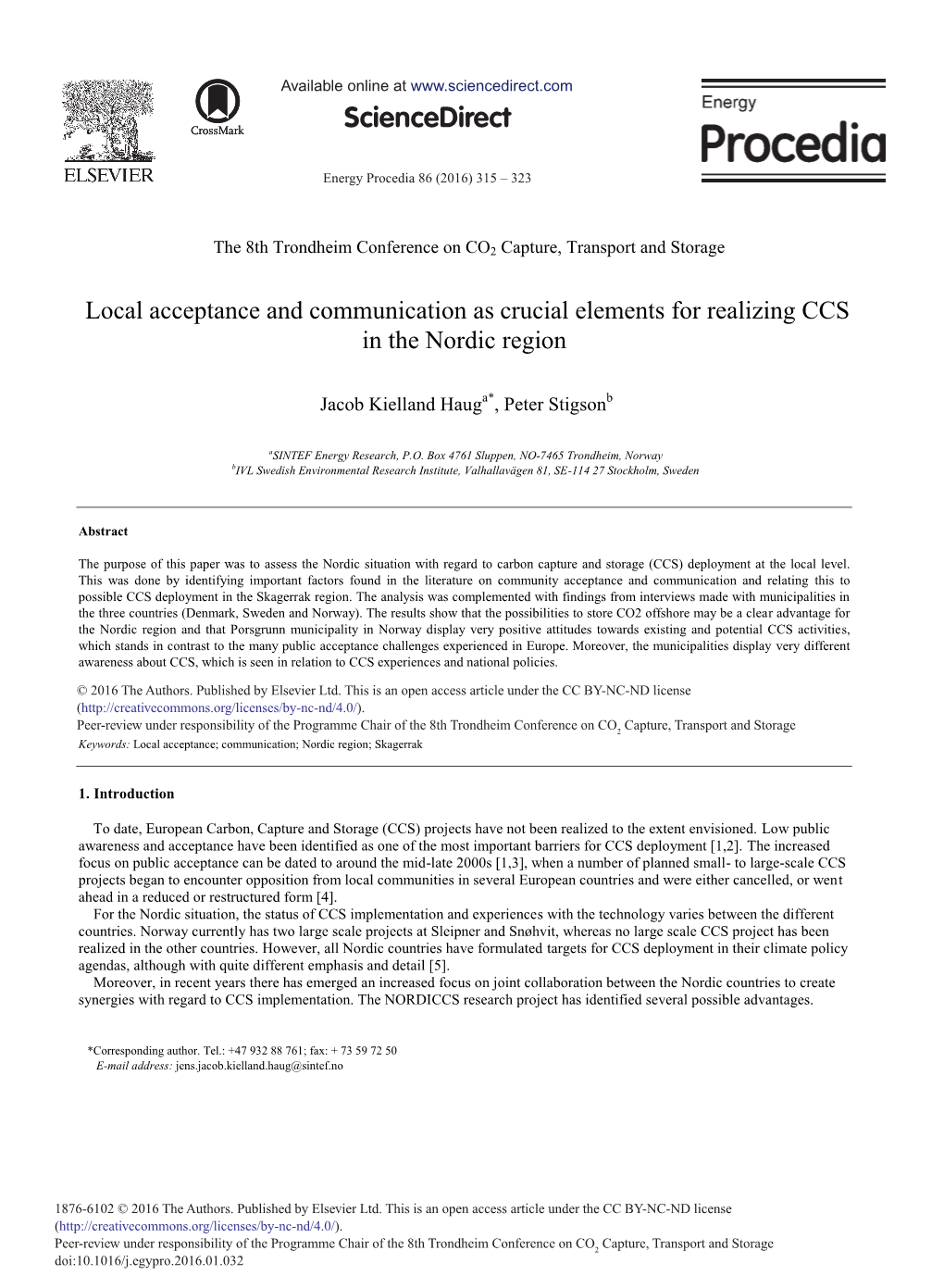 Local Acceptance and Communication As Crucial Elements for Realizing CCS in the Nordic Region