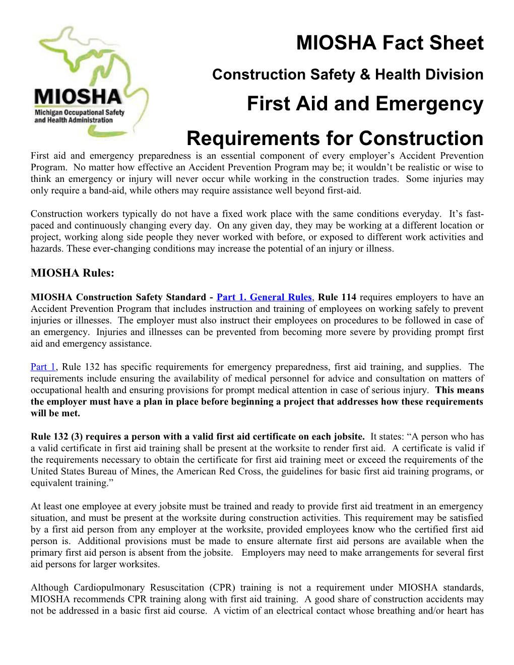 First Aid And Emergency Requirements For Construction