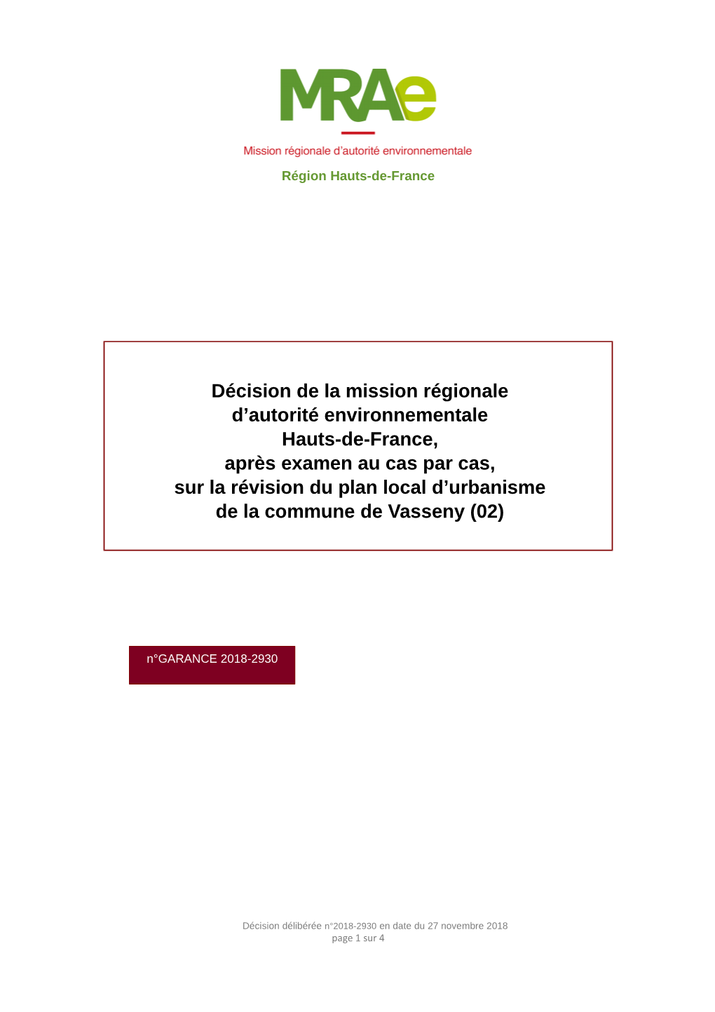 Décision De La Mission Régionale D'autorité Environnementale Hauts