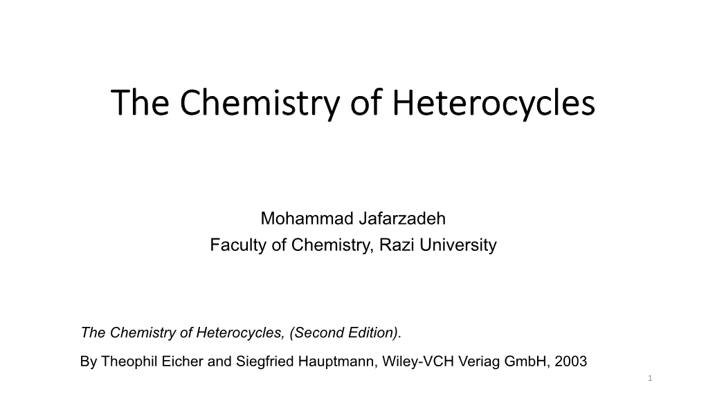 The Chemistry of Heterocycles