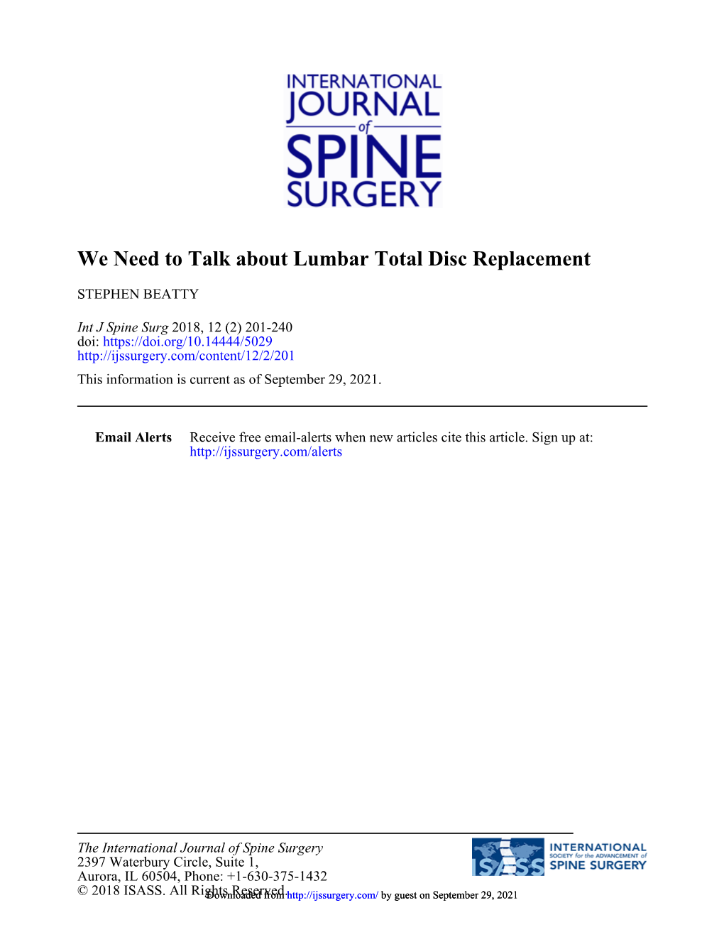 We Need to Talk About Lumbar Total Disc Replacement