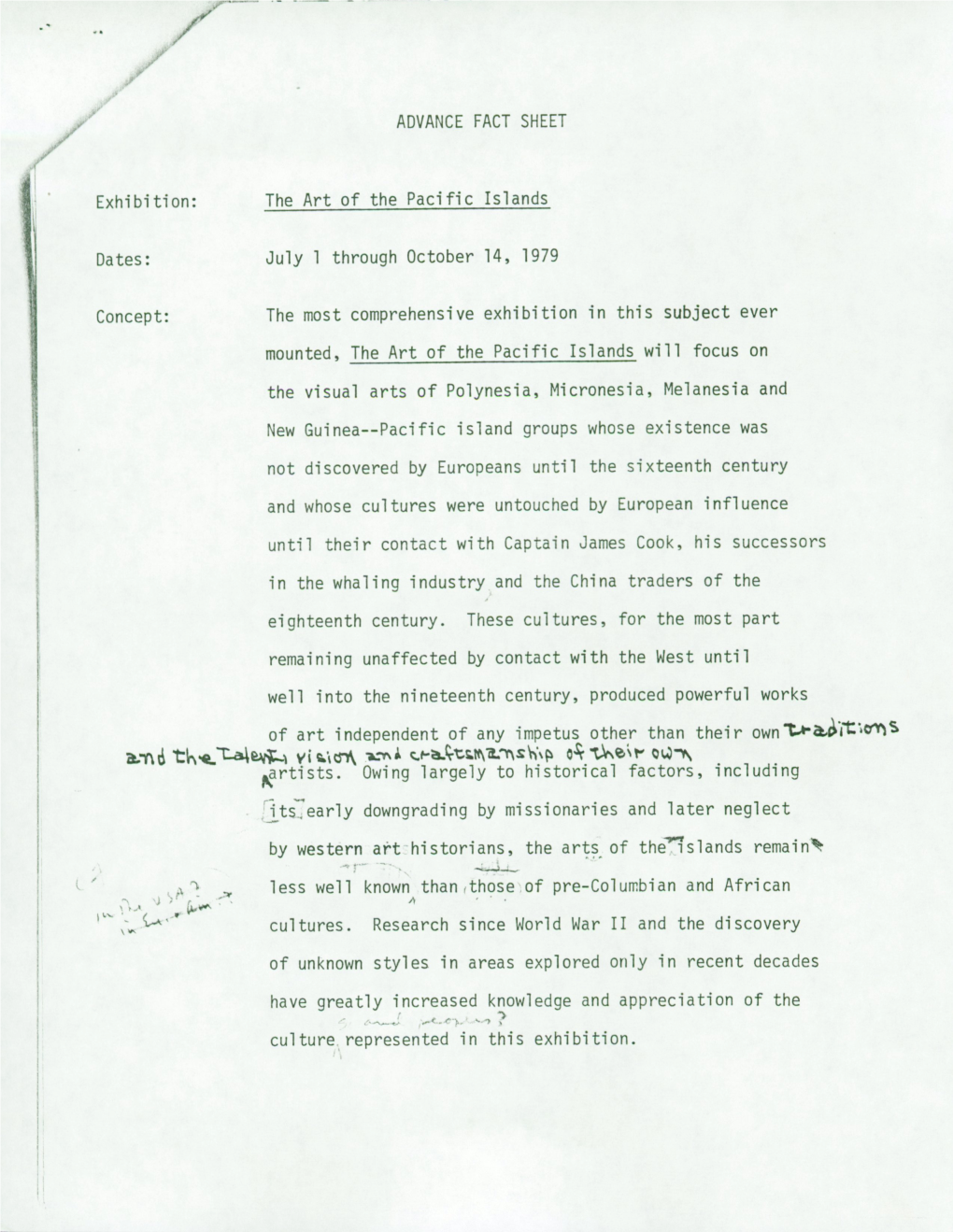 The Art of the Pacific Islands July 1 Through October 14, 1979 The