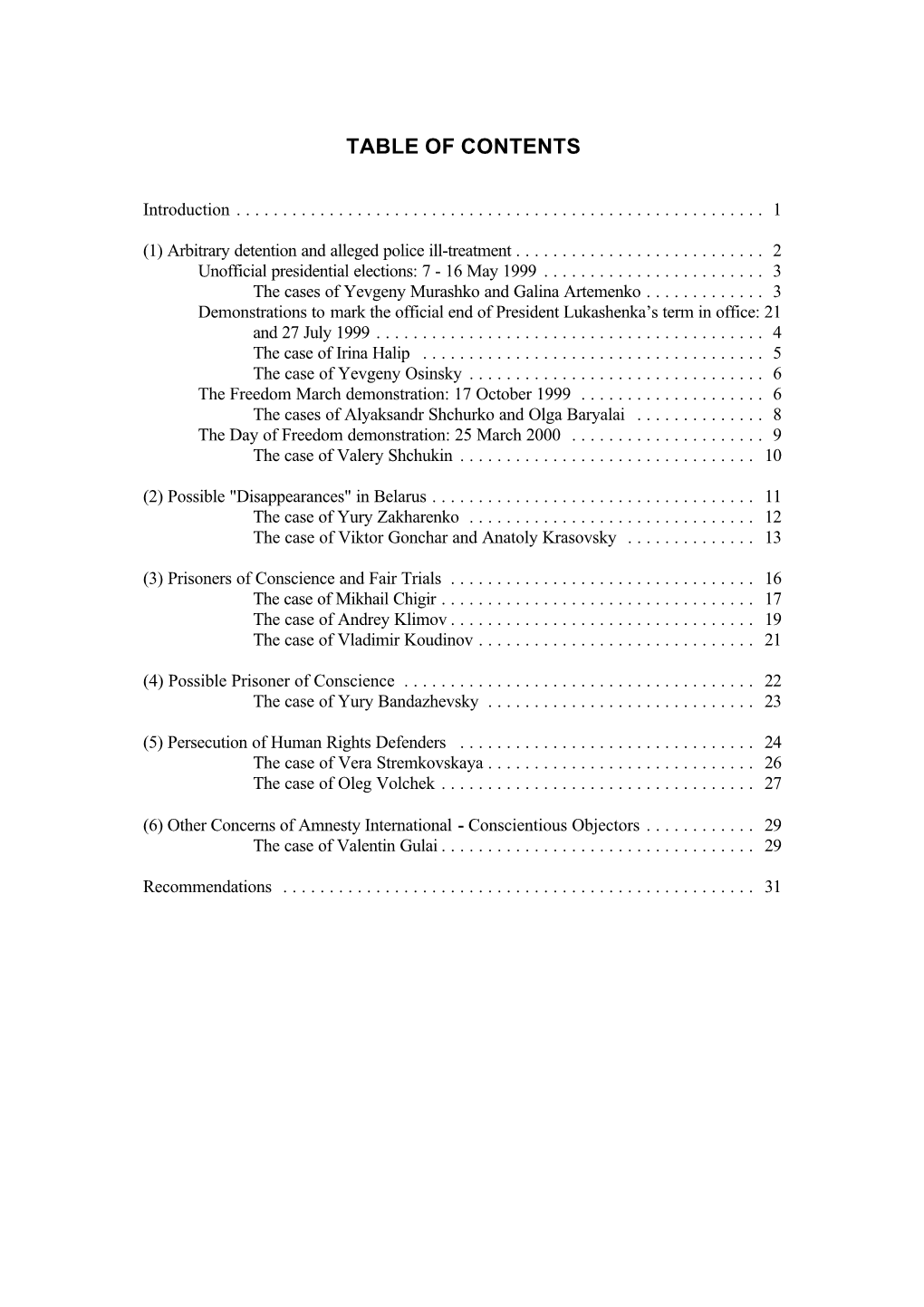 Table of Contents