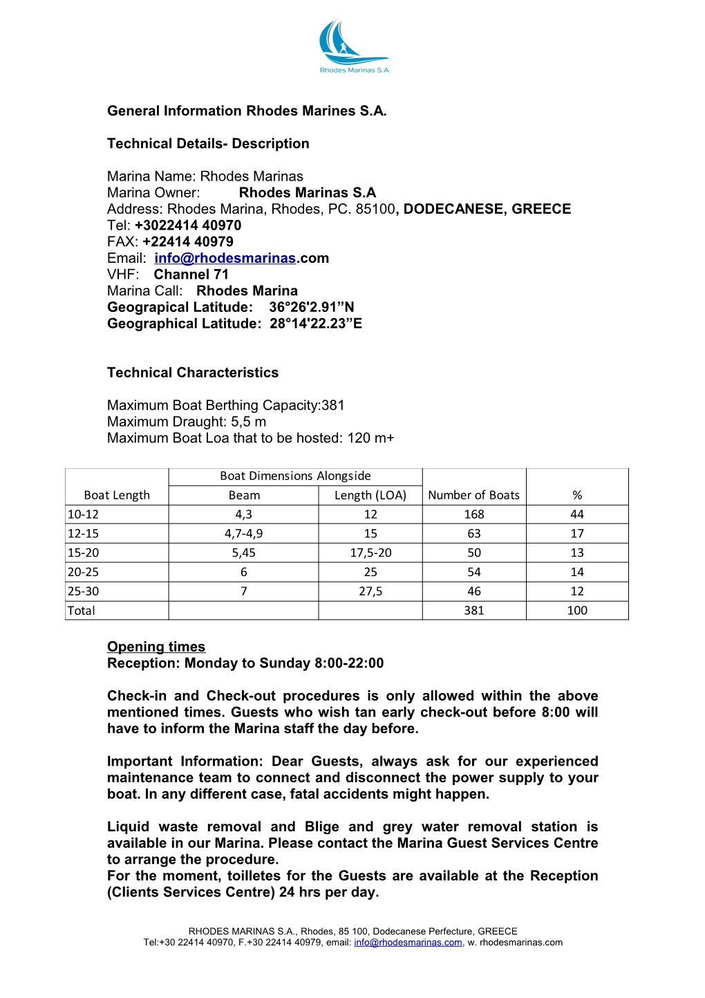 General Information Rhodes Marines S.A