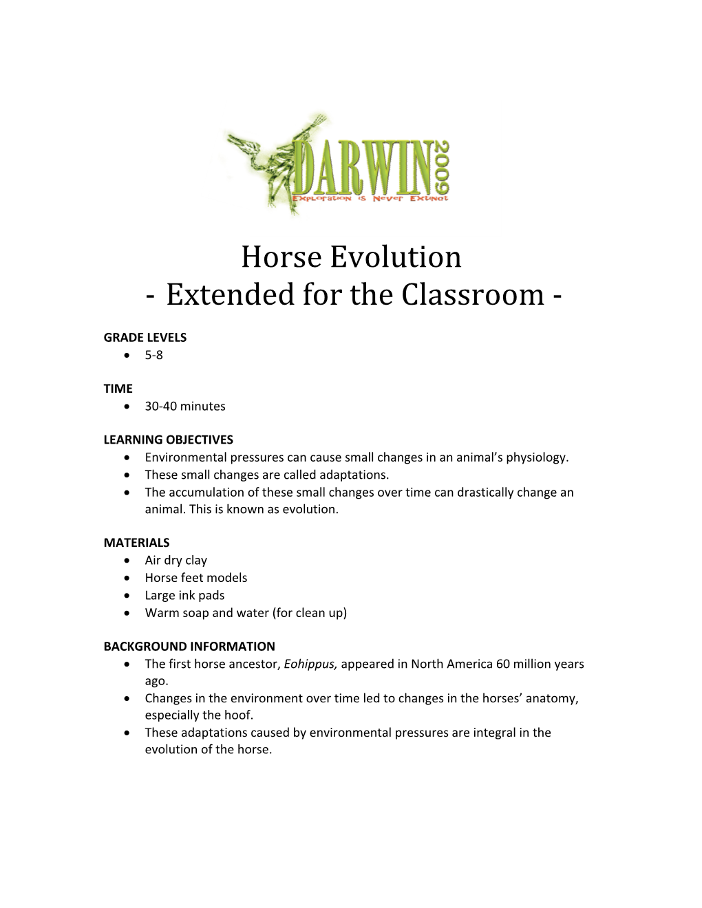 Horse Evolution ‐ Extended for the Classroom ‐