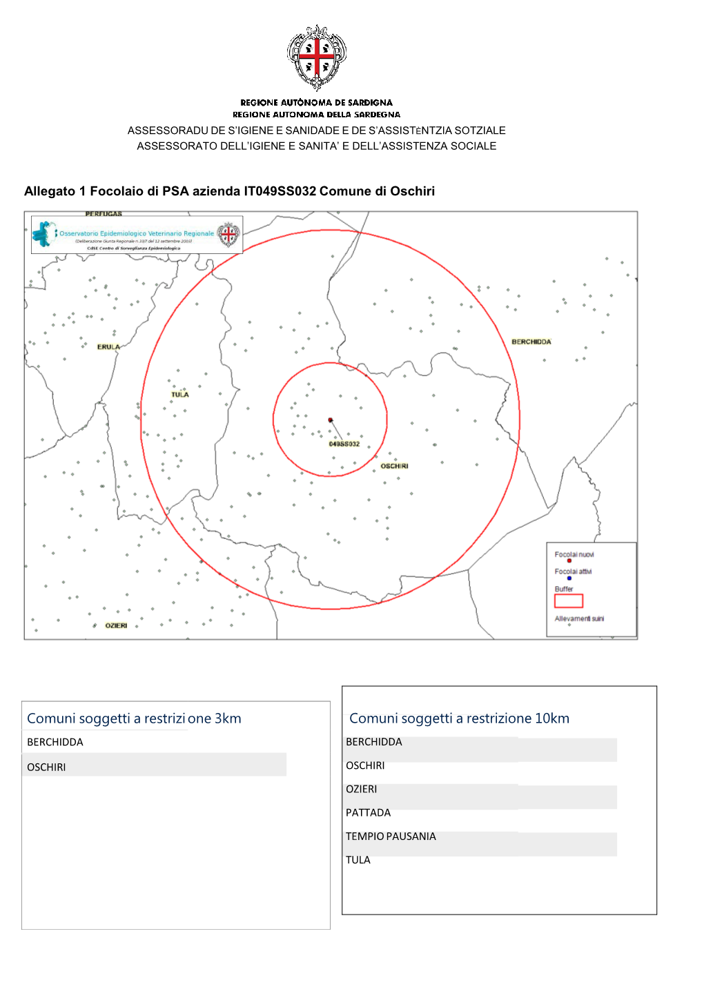 Comuni Soggetti a Restrizione 3Km Comuni