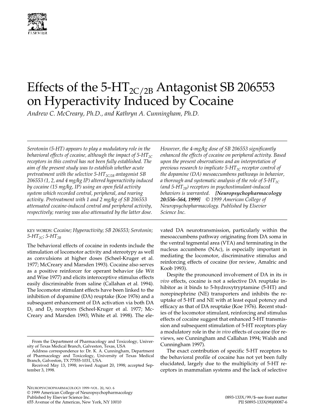 Effects of the 5-HT2C/2B Antagonist SB 206553 on Hyperactivity Induced by Cocaine Andrew C