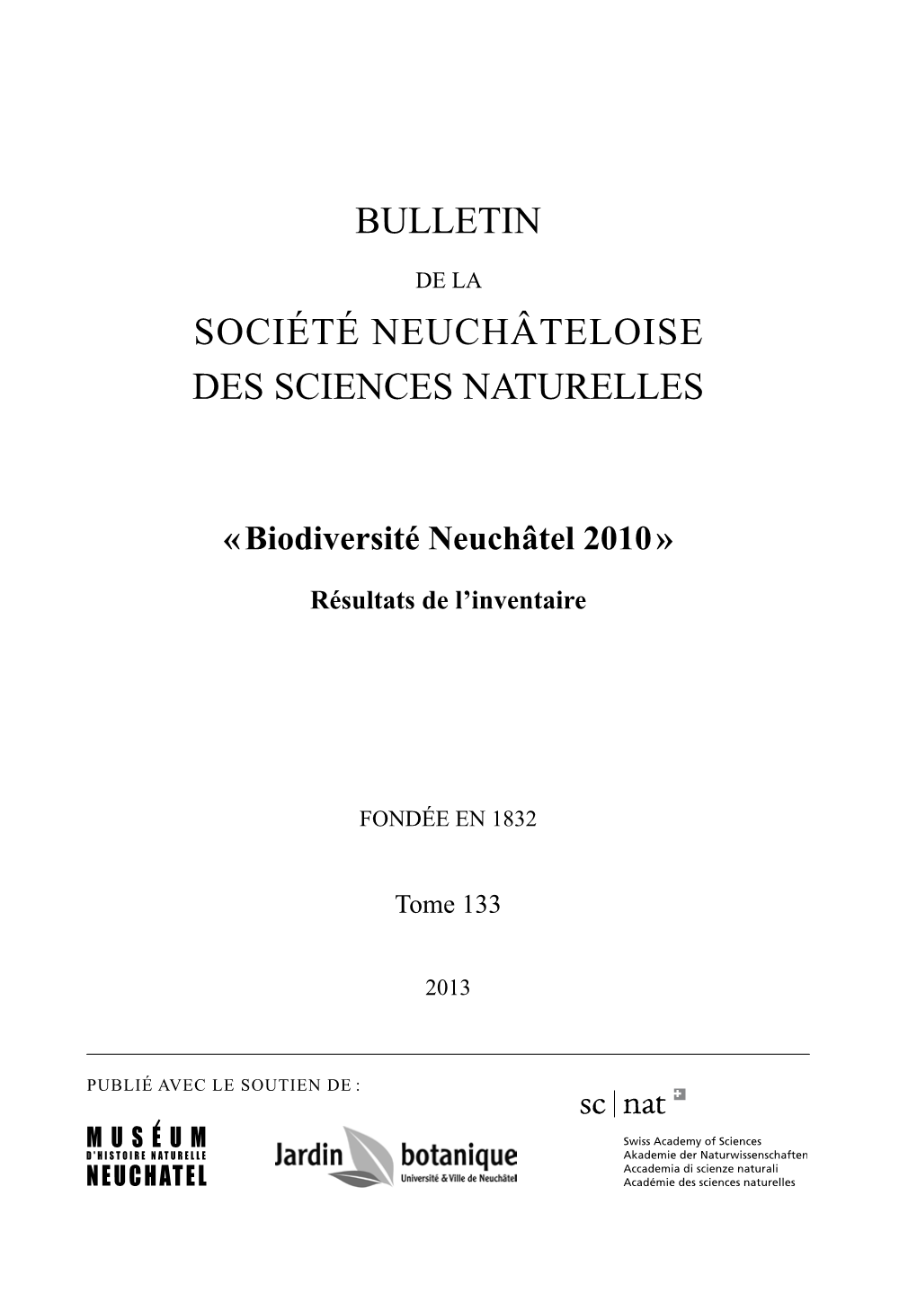 Société Neuchâteloise Des Sciences Naturelles