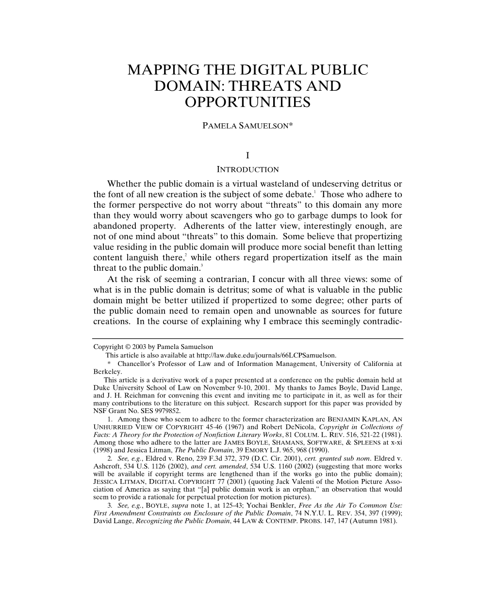 Mapping the Digital Public Domain: Threats and Opportunities