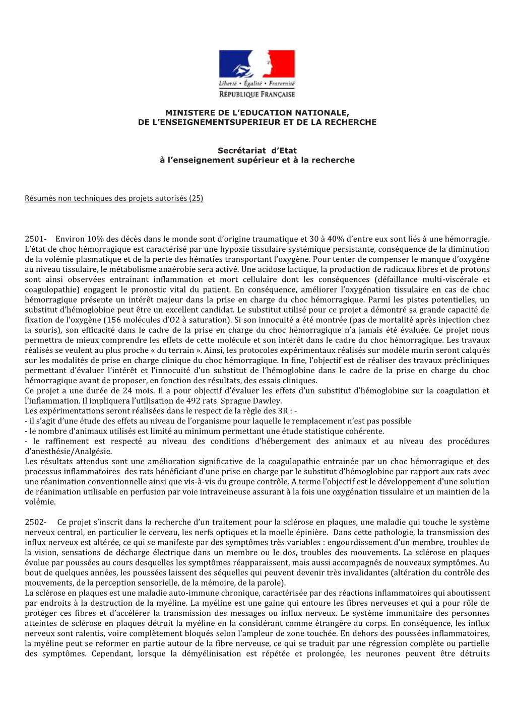 Résumés Non Techniques Des Projets Autorisés (25) 2501