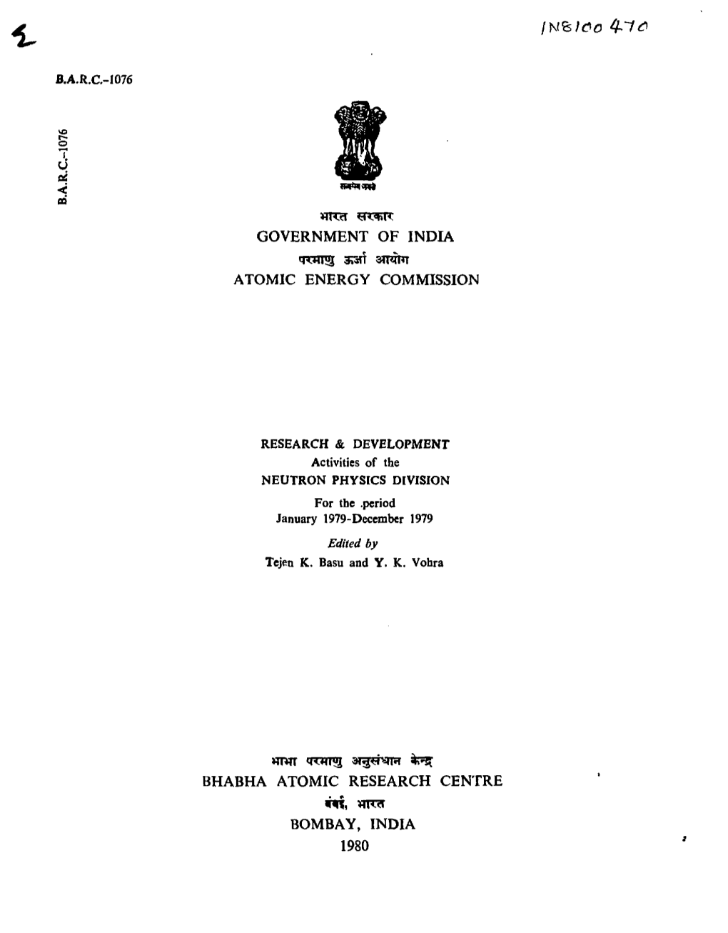 Government of India Atomic Energy Commission Bhabha