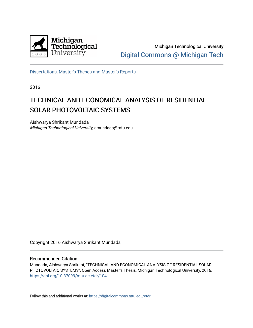 Technical and Economical Analysis of Residential Solar Photovoltaic Systems