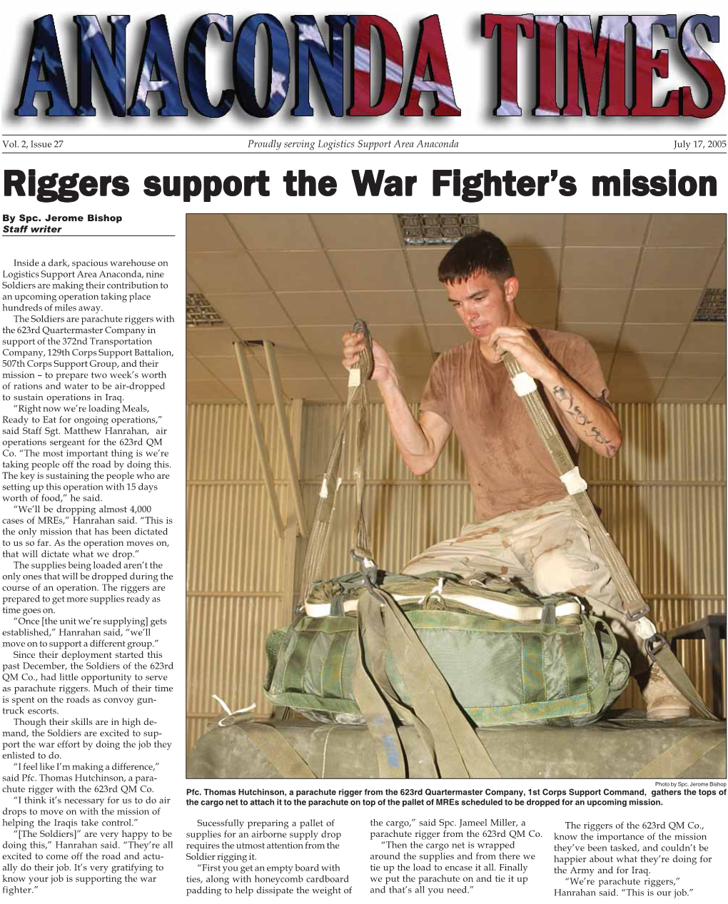 Riggers Support the War Fighter's Mission Er's Mission
