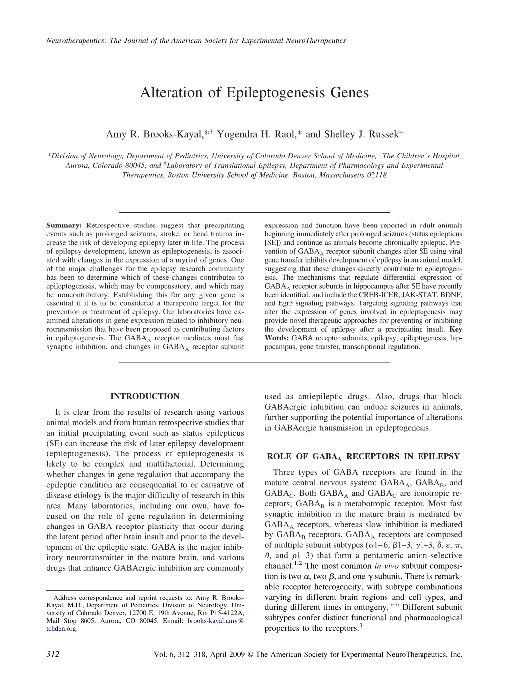 Alteration of Epileptogenesis Genes