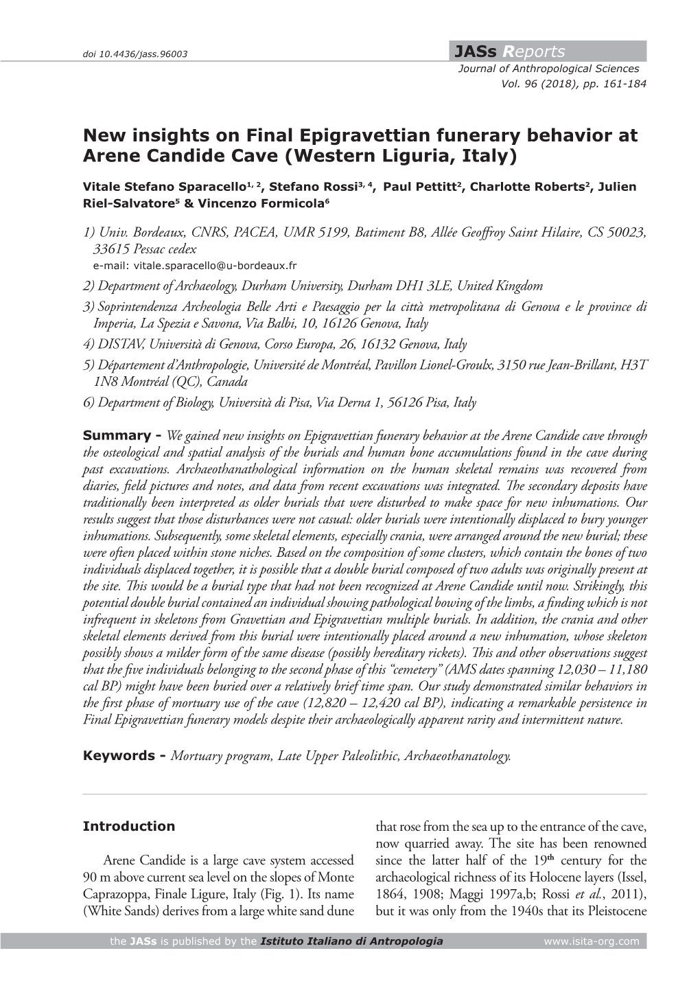 New Insights on Final Epigravettian Funerary Behavior at Arene Candide Cave (Western Liguria, Italy)