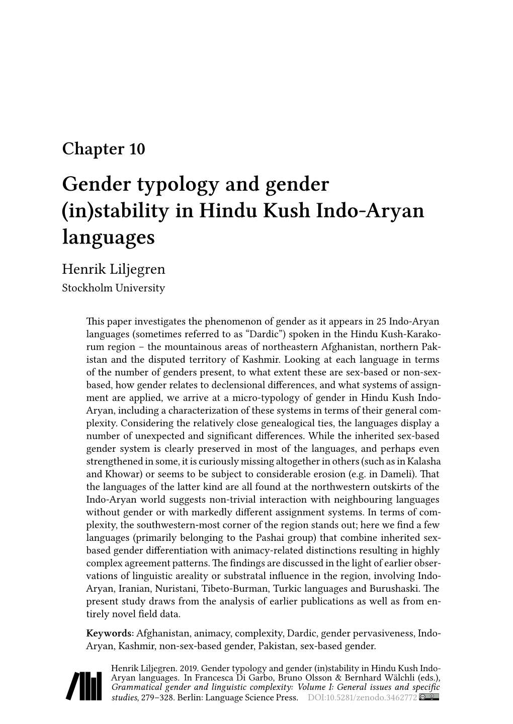 (In)Stability in Hindu Kush Indo-Aryan Languages Henrik Liljegren Stockholm University