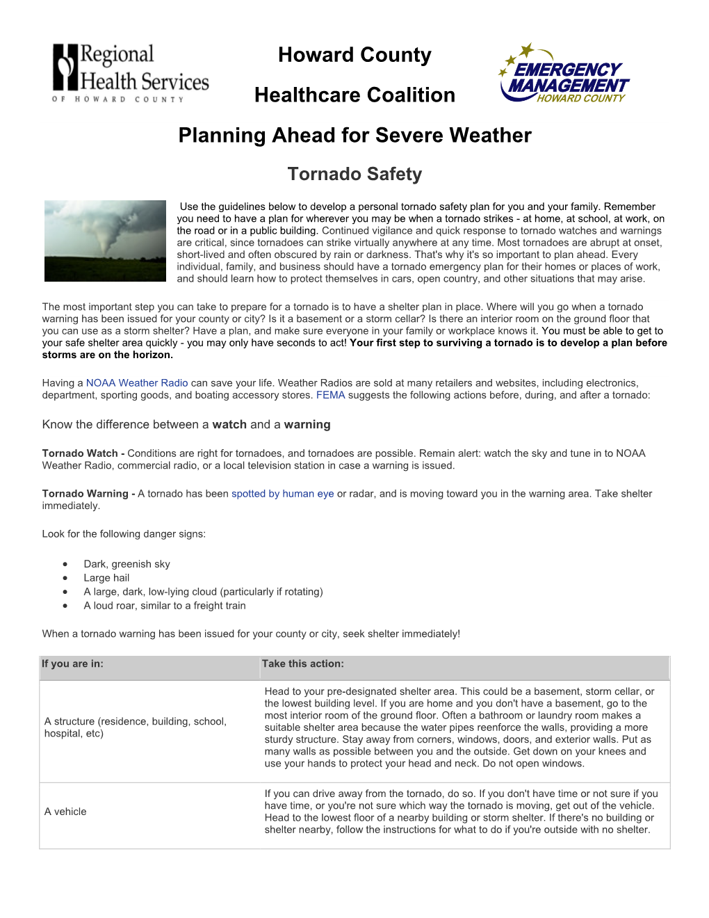 Planning Ahead for Severe Weather Tornado Safety