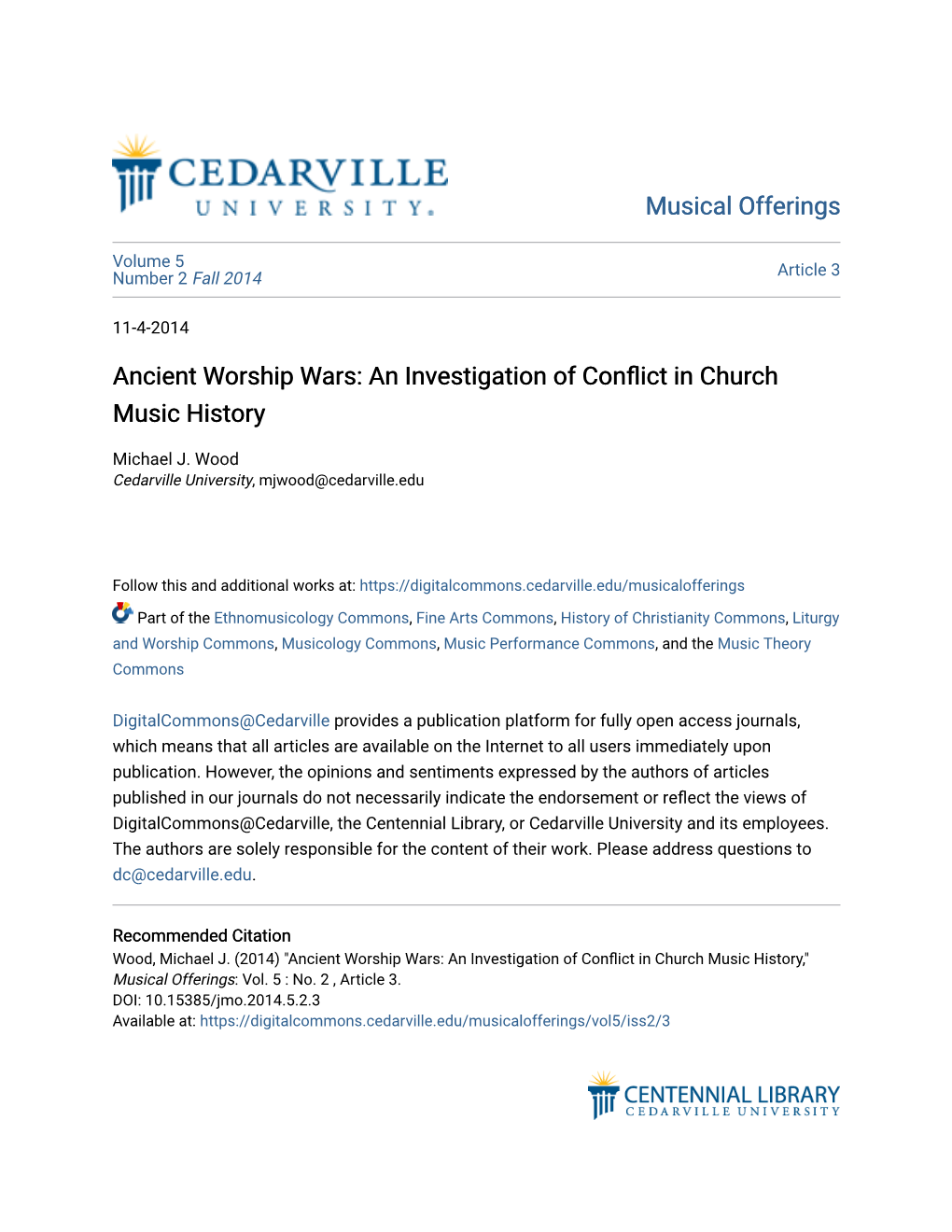 An Investigation of Conflict in Church Music History