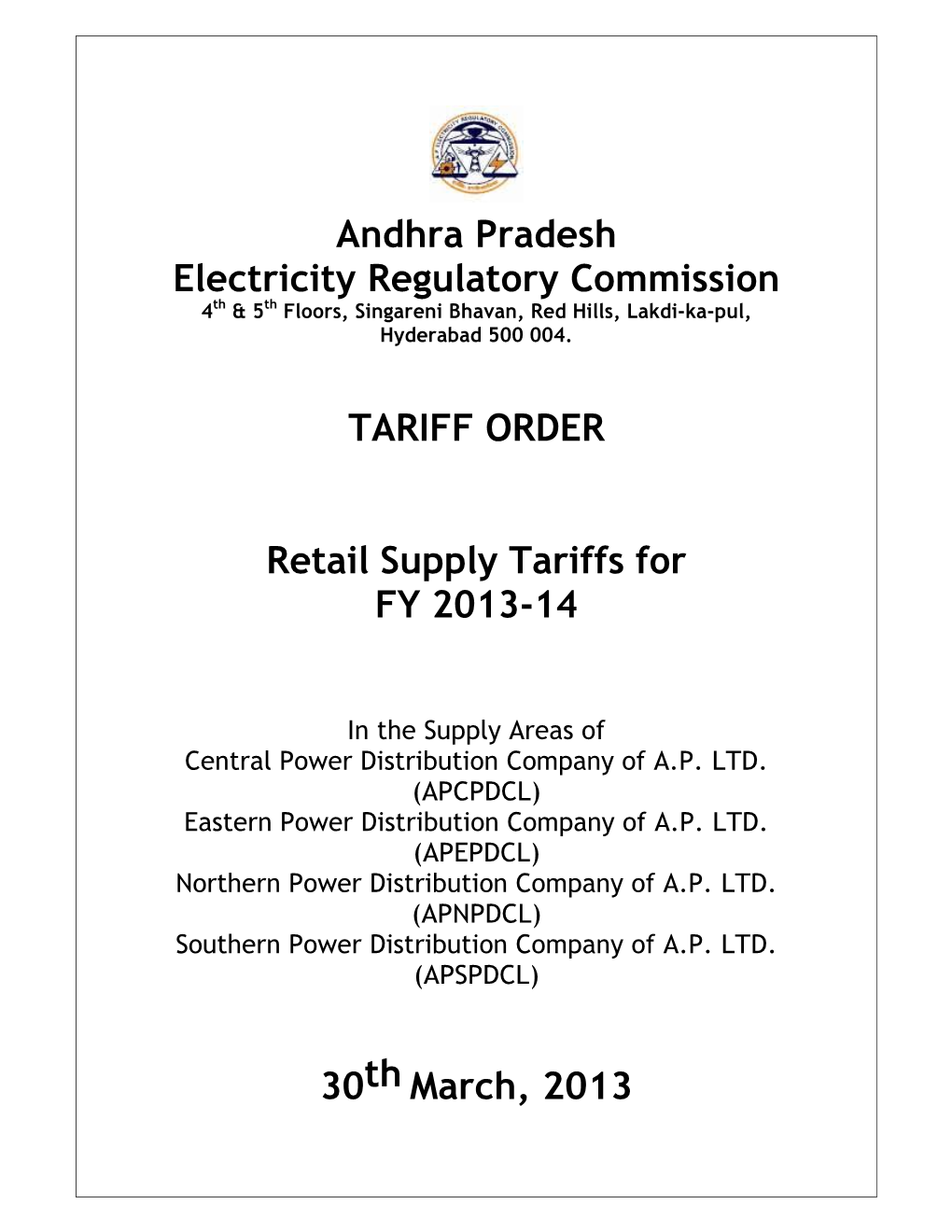 Andhra Pradesh Electricity Regulatory Commission TARIFF ORDER
