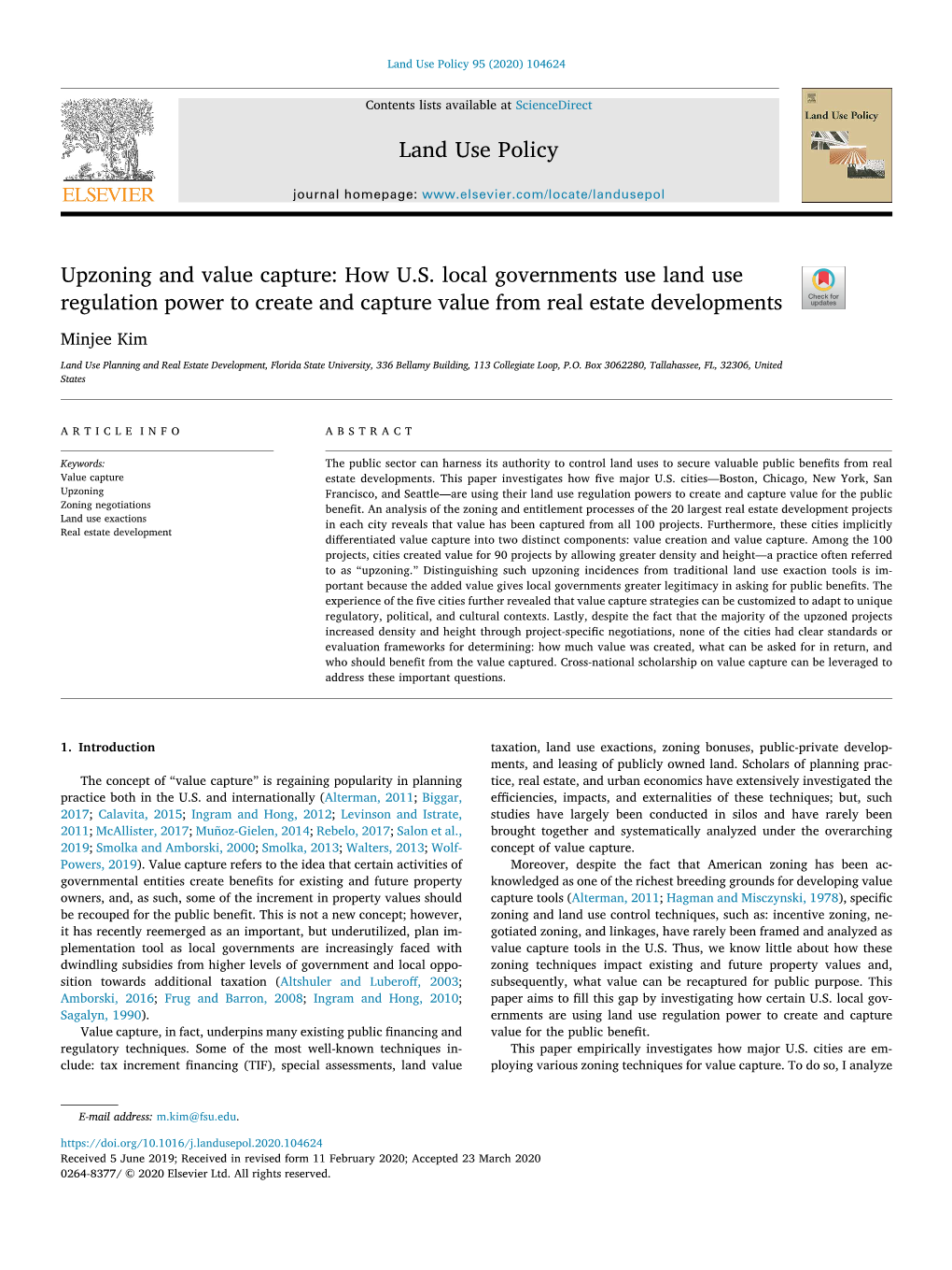 Upzoning and Value Capture How U.S. Local Governments Use Land