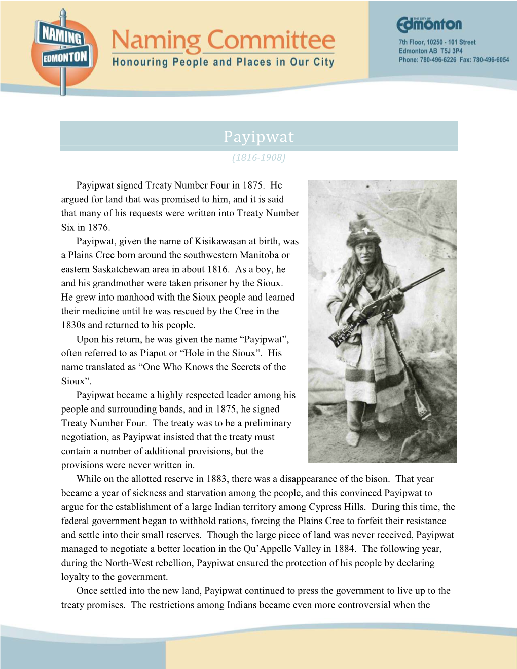 Chief Payipwat Biography