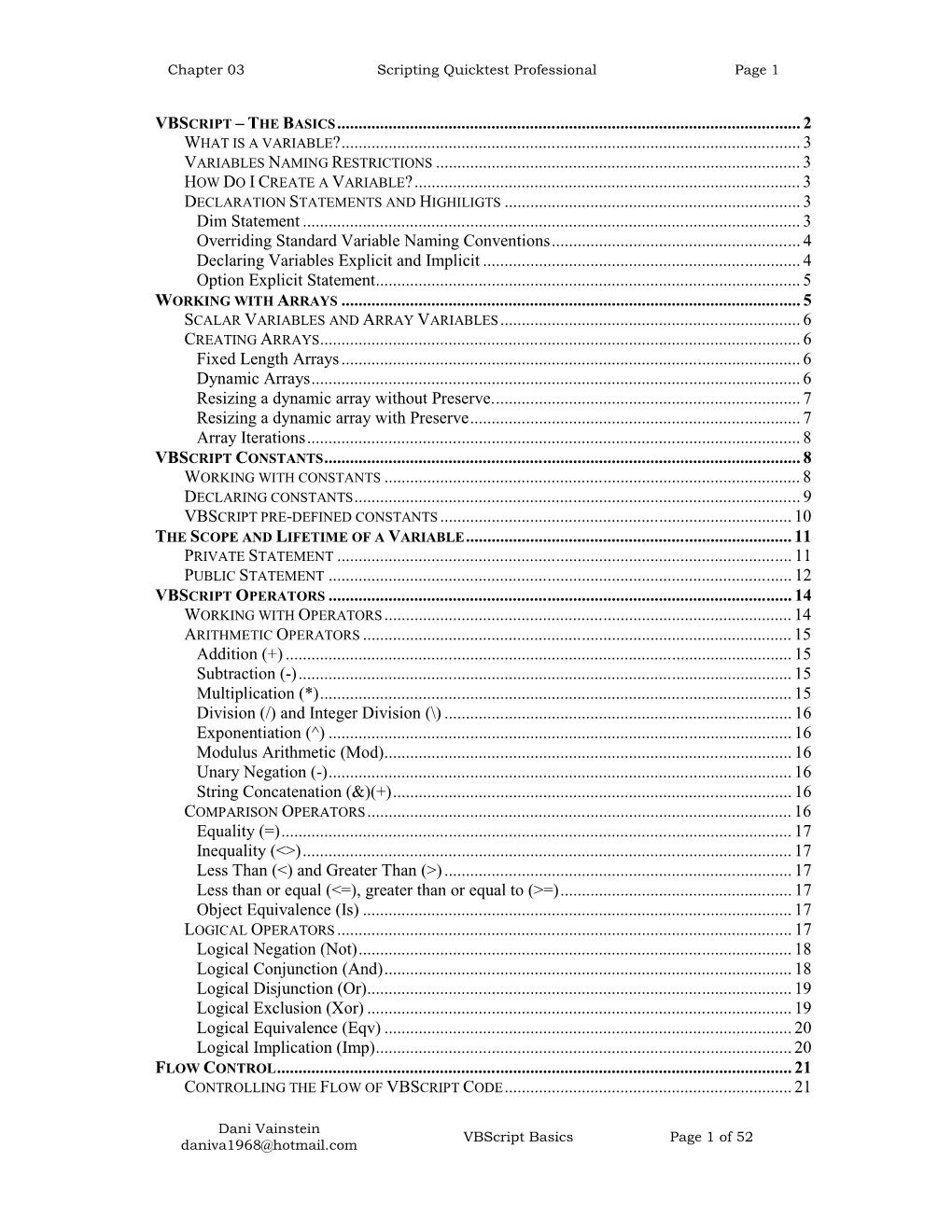 Vbscript Basics Page 1 of 52 Daniva1968@Hotmail.Com