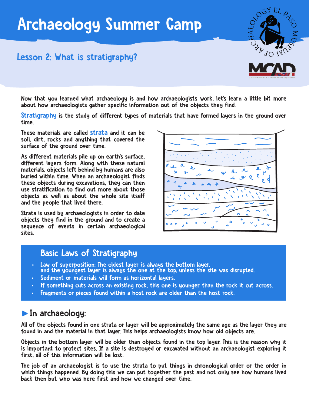 Archaeology Summer Camp Activity: Stratigraphy in a Jar Create a Stratigraphy Model in a Jar in Order to View Different Layers and Study the Objects Buried