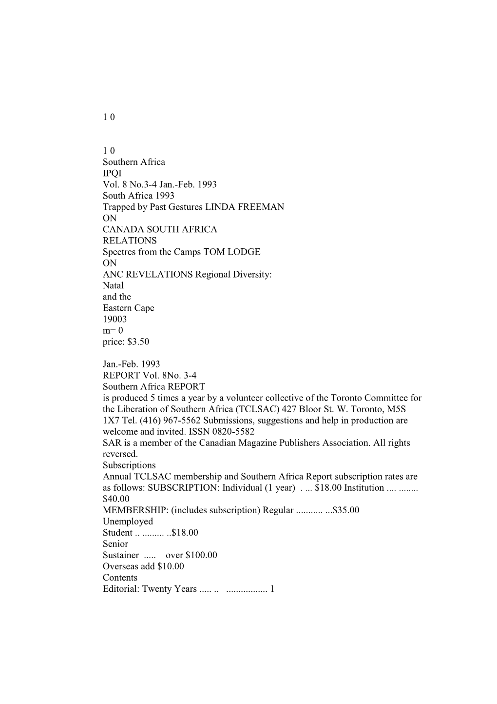 1 0 1 0 Southern Africa IPQI Vol. 8 No.3-4 Jan.-Feb. 1993