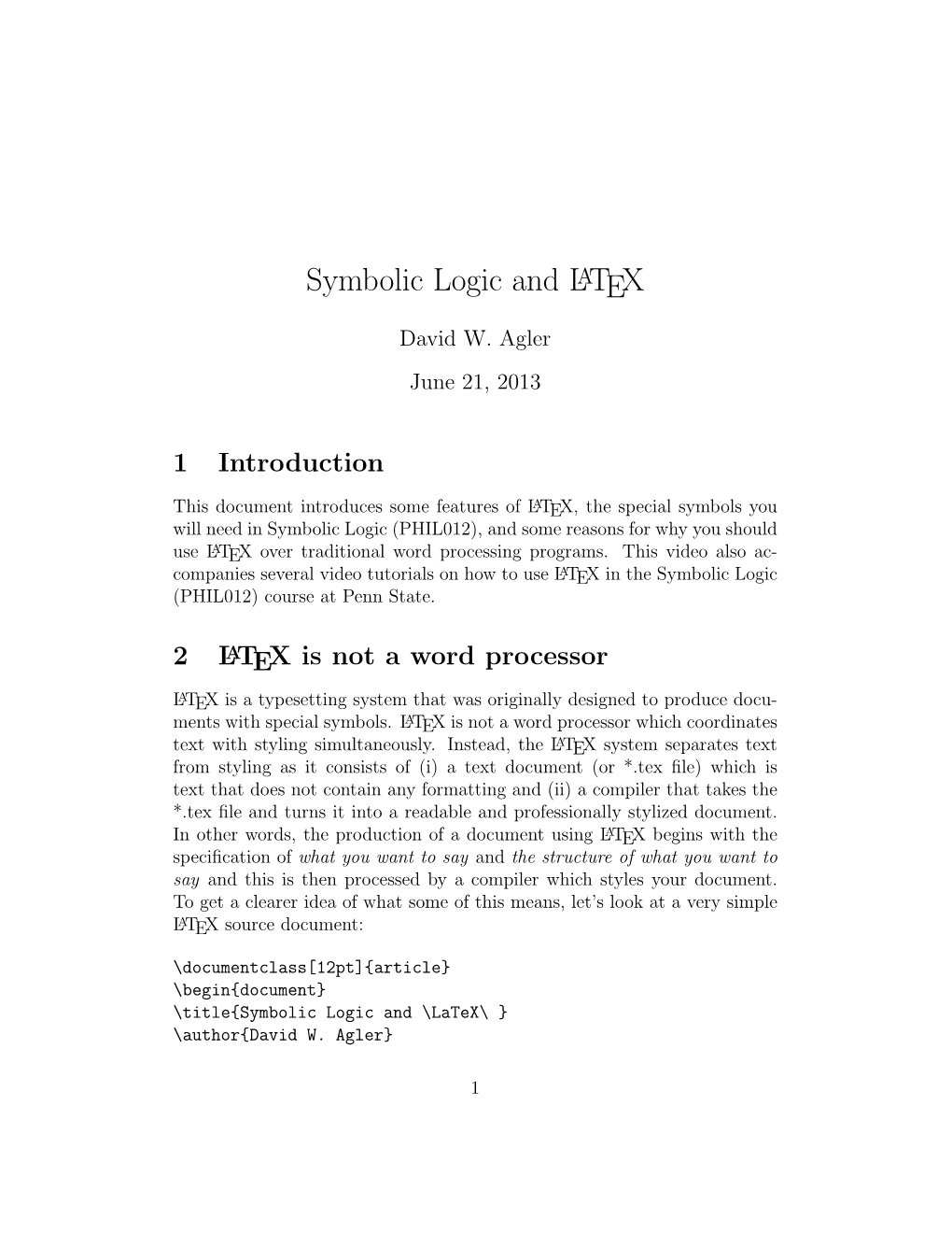 1. Latex and Symbolic Logic: an Introduction