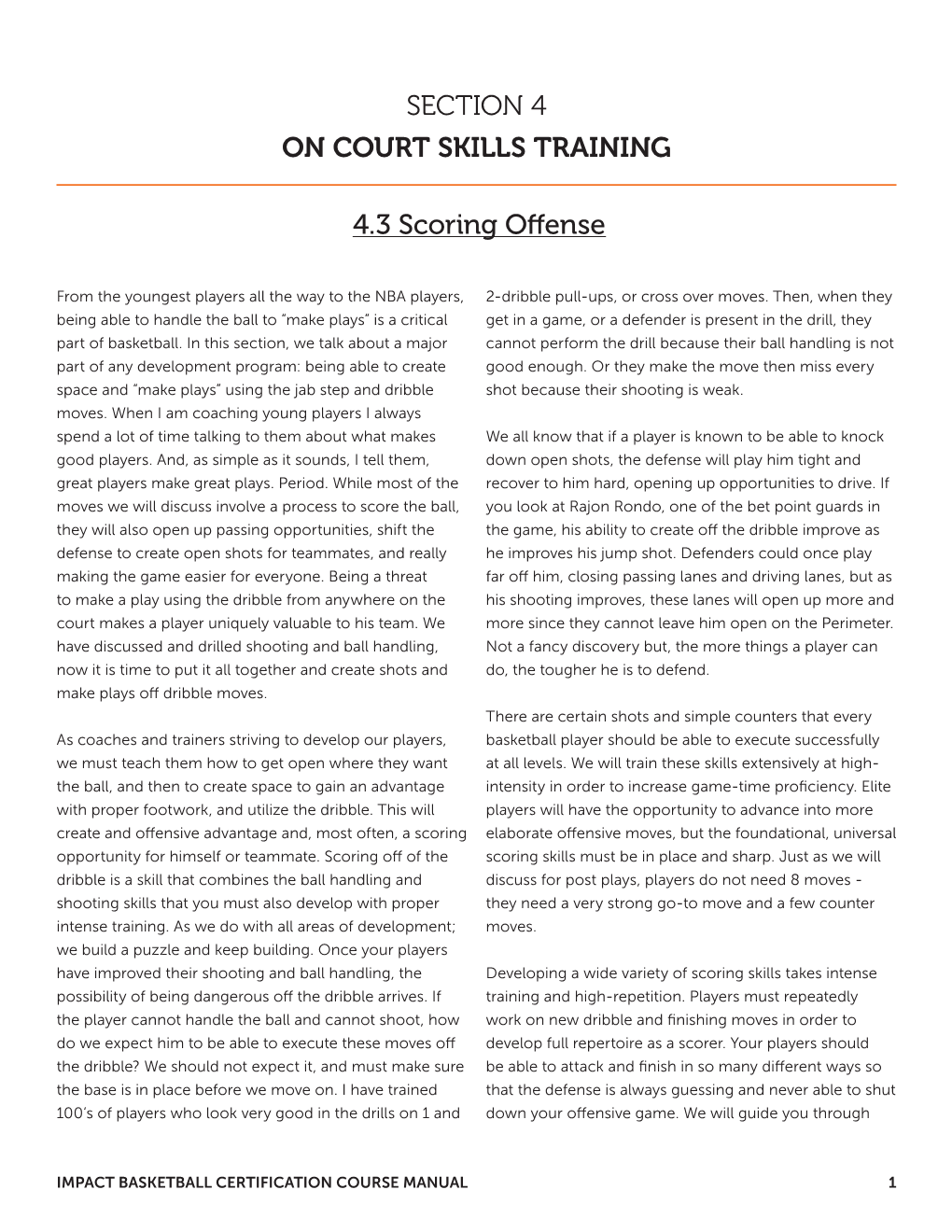 SECTION 4 on COURT SKILLS TRAINING 4.3 Scoring Offense