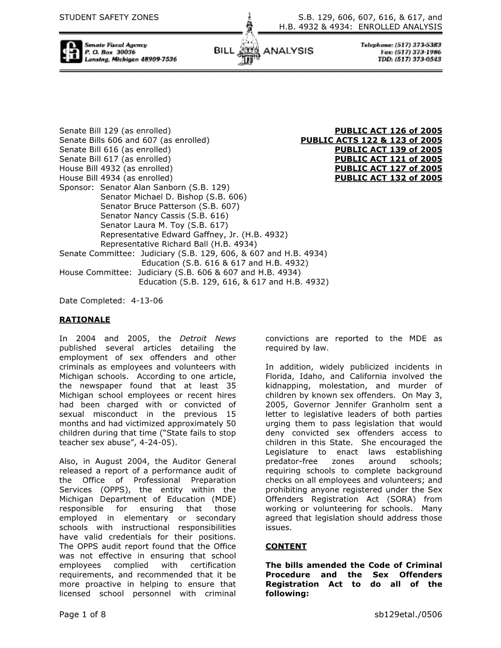 Page 1 of 8 Sb129etal./0506 STUDENT SAFETY ZONES S.B