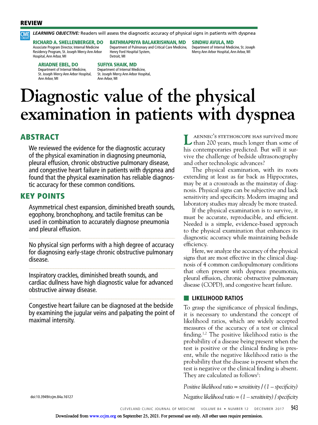 Diagnostic Value of the Physical Examination in Patients with Dyspnea