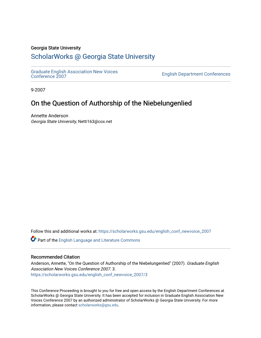 On the Question of Authorship of the Niebelungenlied