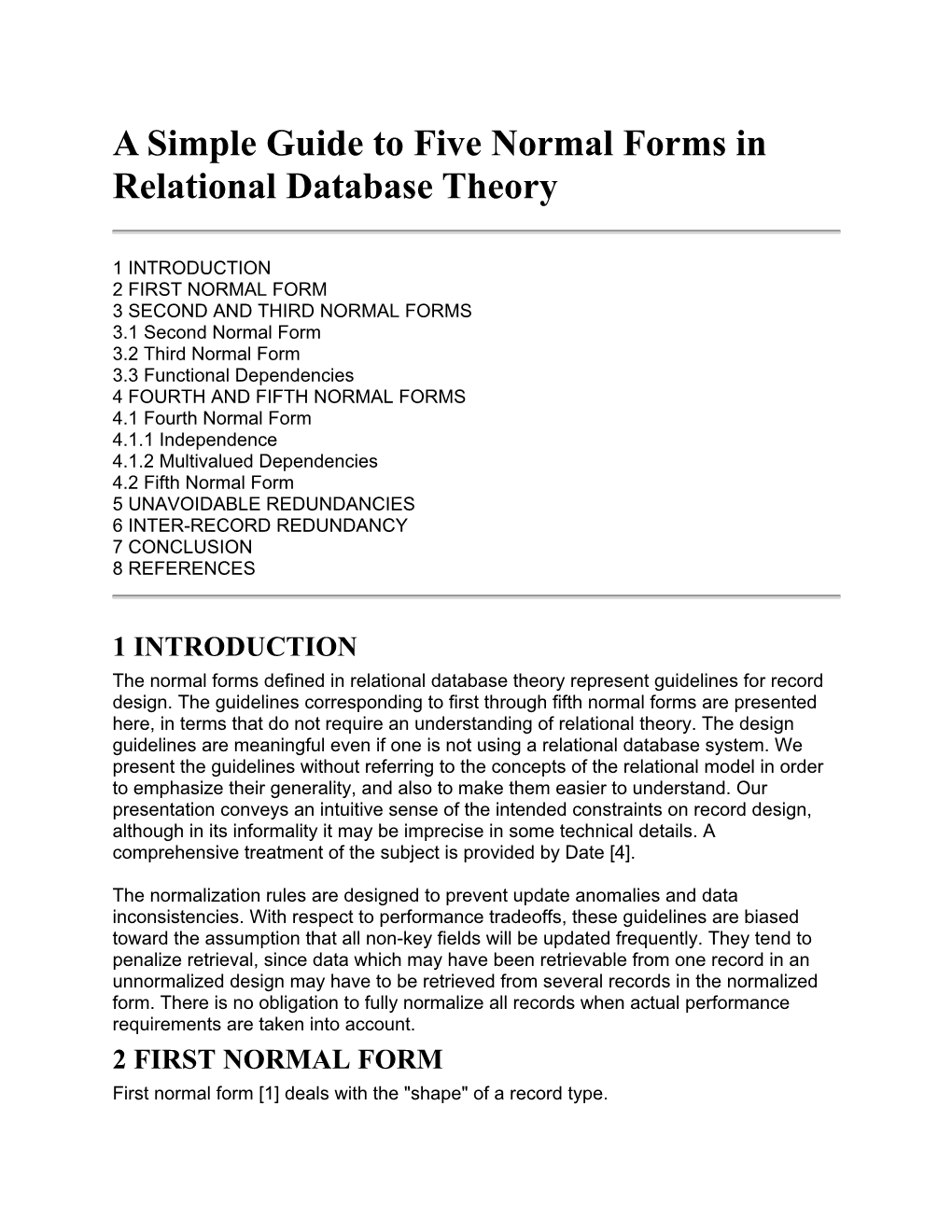 A Simple Guide to Five Normal Forms in Relational Database Theory