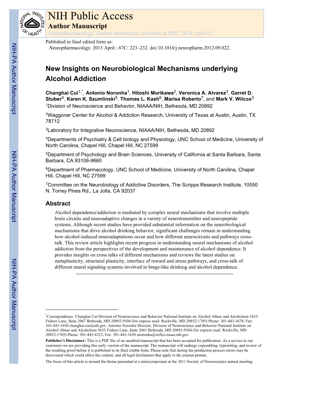 NIH Public Access Author Manuscript Neuropharmacology