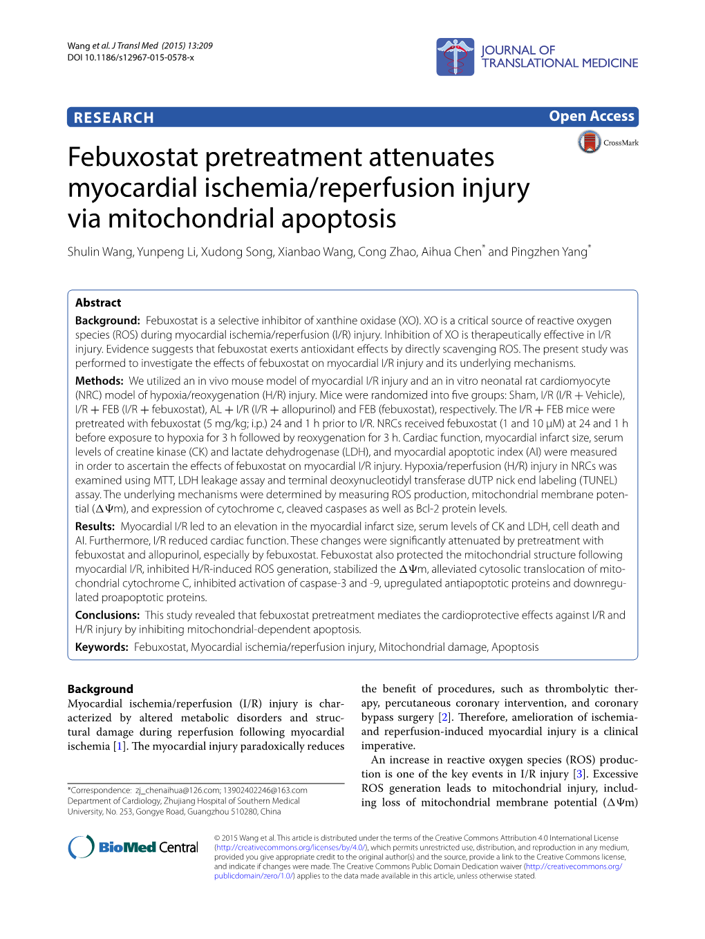 Febuxostat Pretreatment Attenuates Myocardial Ischemia/Reperfusion