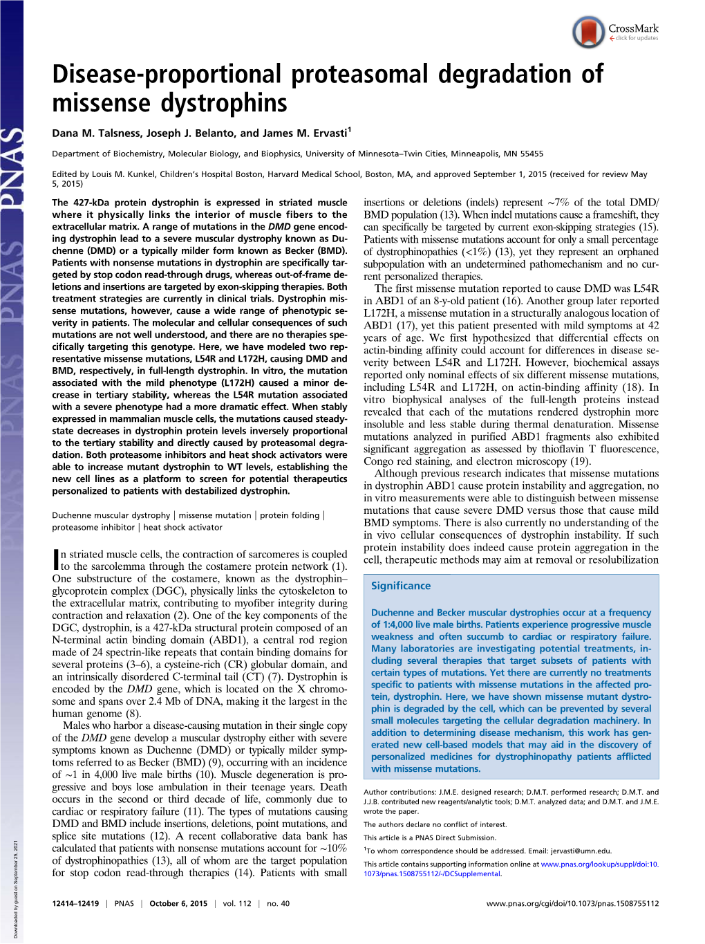 Disease-Proportional Proteasomal Degradation of Missense Dystrophins