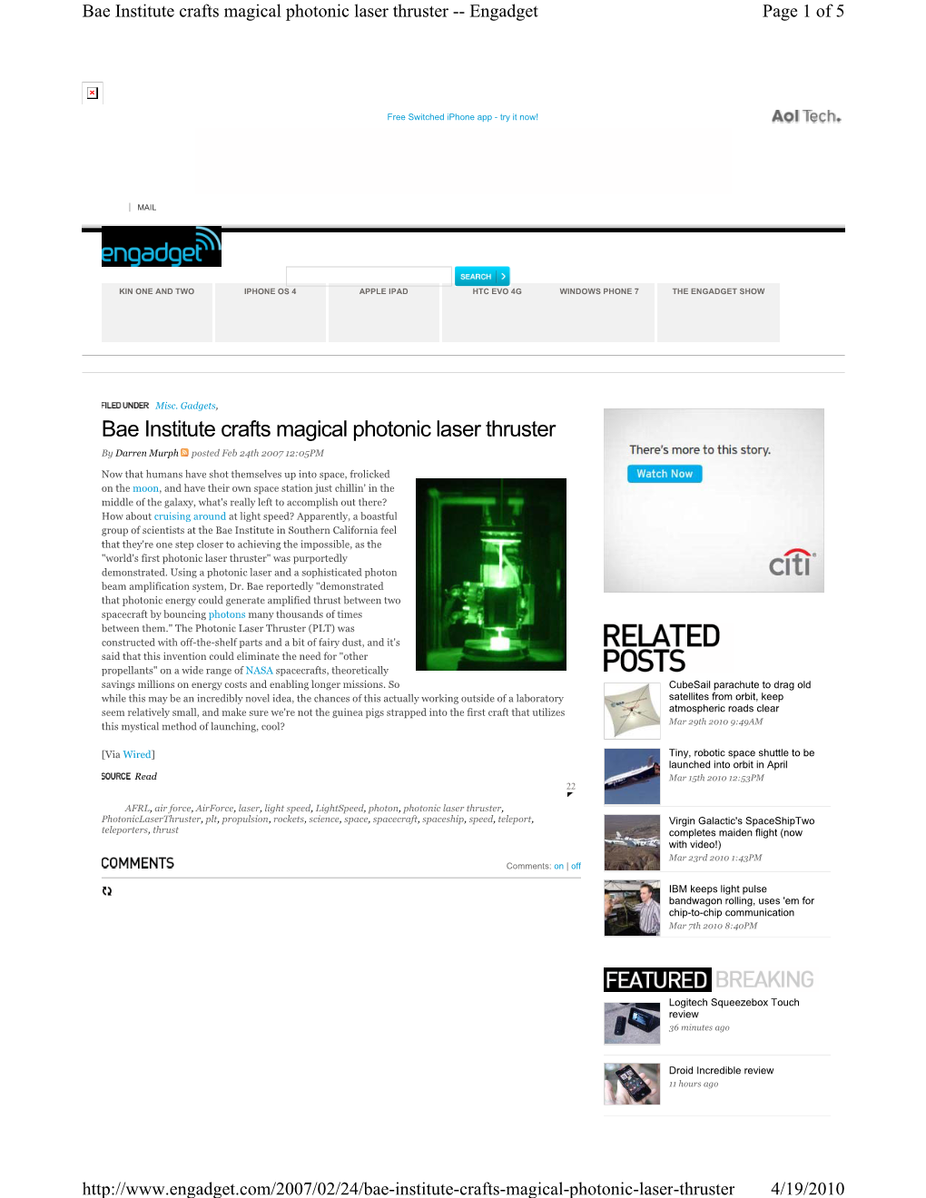 Bae Institute Crafts Magical Photonic Laser Thruster -- Engadget Page 1 of 5