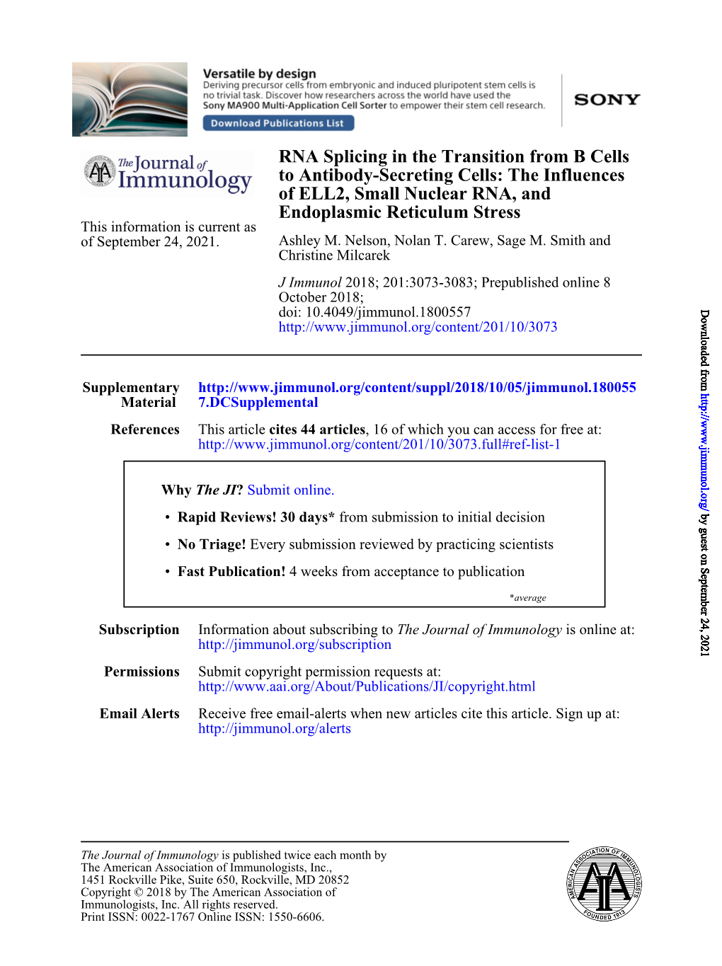 RNA Splicing in the Transition from B Cells