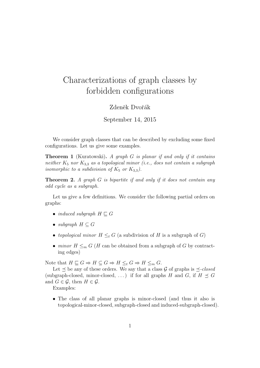 Characterizations of Graph Classes by Forbidden Configurations