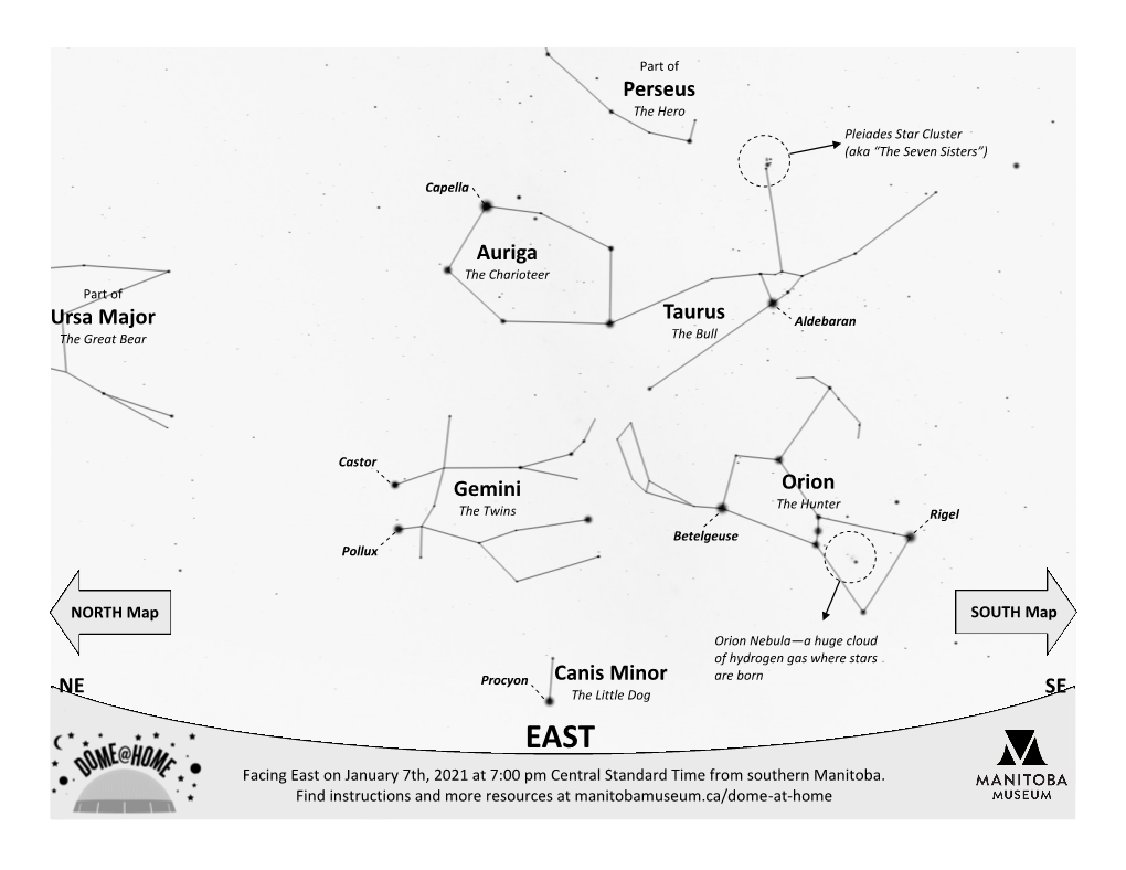 NE SE Auriga Gemini Orion Taurus Perseus Ursa Major Canis Minor