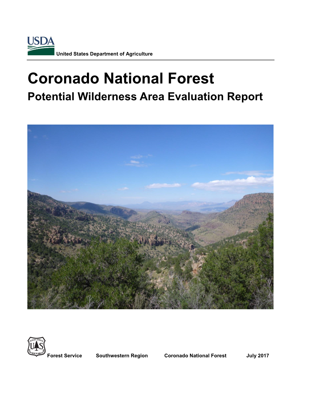 Coronado National Forest Potential Wilderness Area Evaluation Report