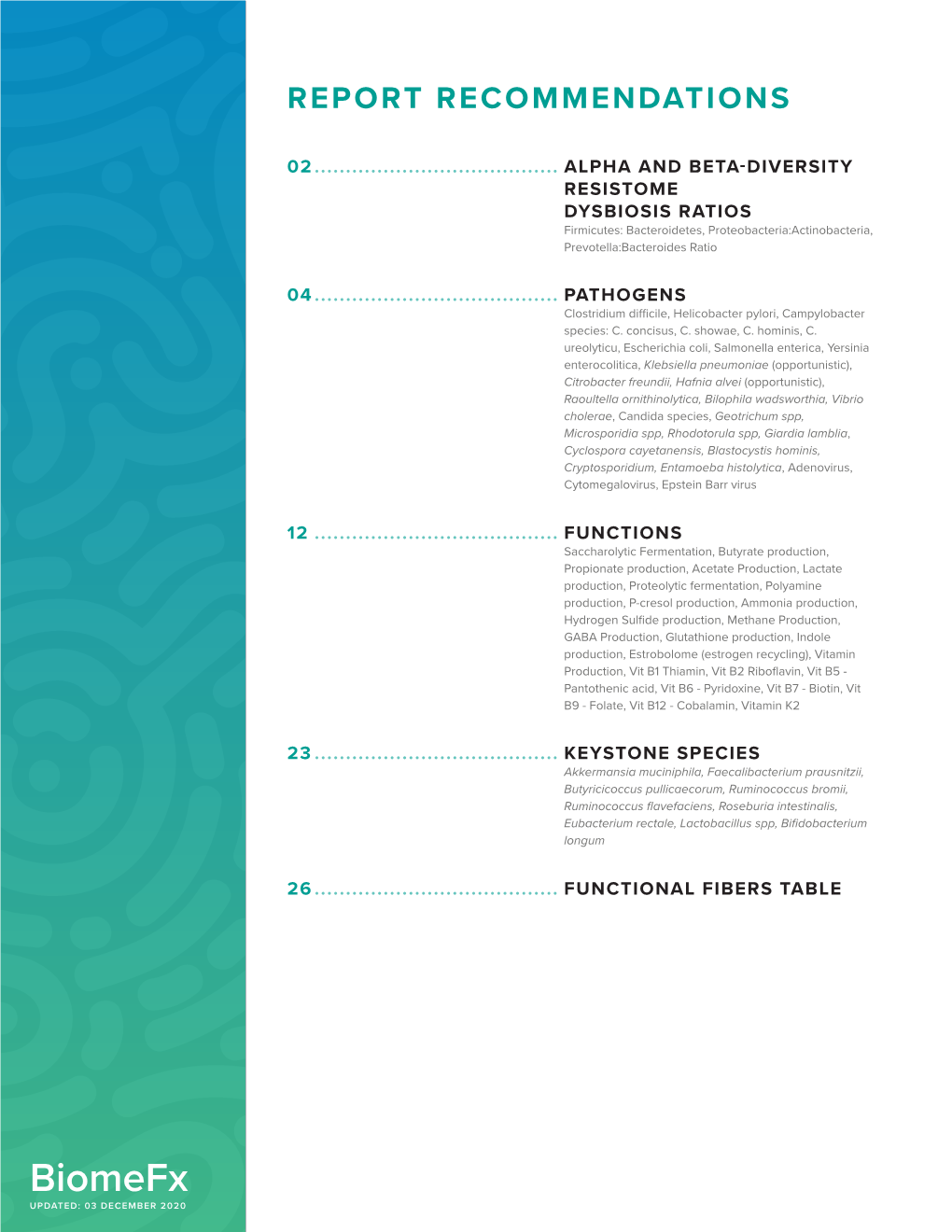 BIOMEFX RECOMMENDATIONS 2 Dysbiosis Ratios