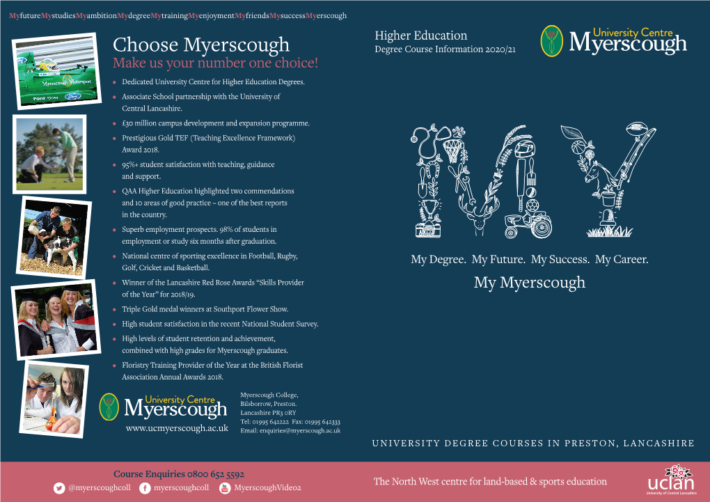 Choose Myerscough Degree Course Information 2020/21 Make Us Your Number One Choice!