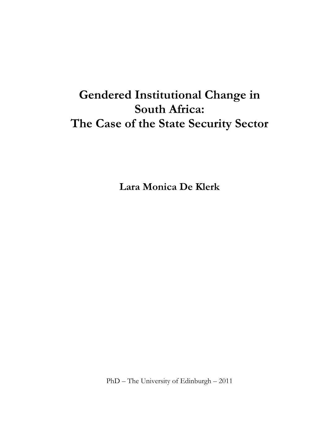 Gendered Institutional Change in South Africa: the Case of the State Security Sector