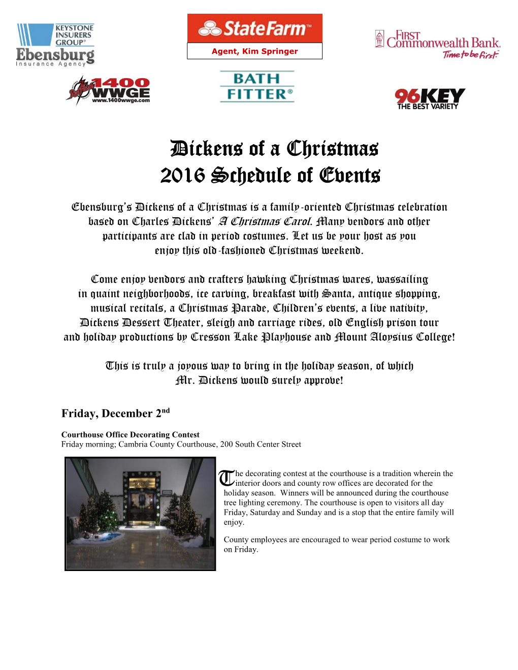 Dickens of a Christmas 2016 Schedule of Events