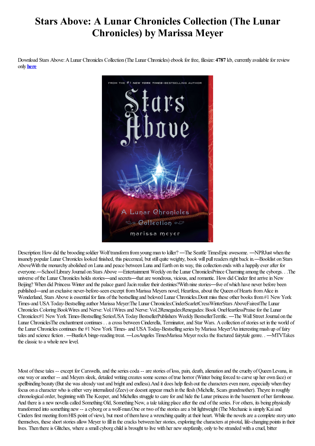 Stars Above: a Lunar Chronicles Collection (The Lunar Chronicles) by Marissa Meyer