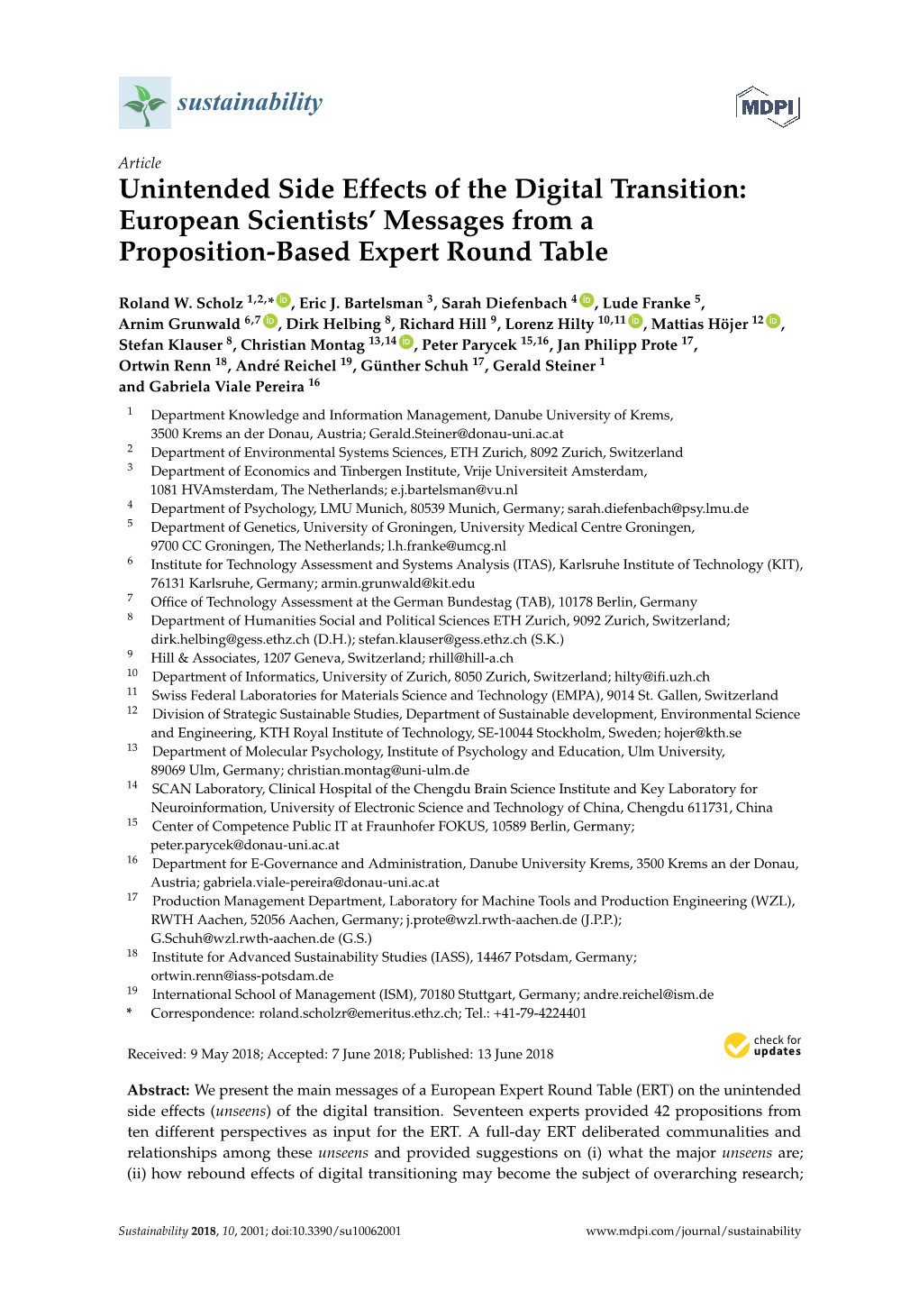 Unintended Side Effects of the Digital Transition: European Scientists’ Messages from a Proposition-Based Expert Round Table