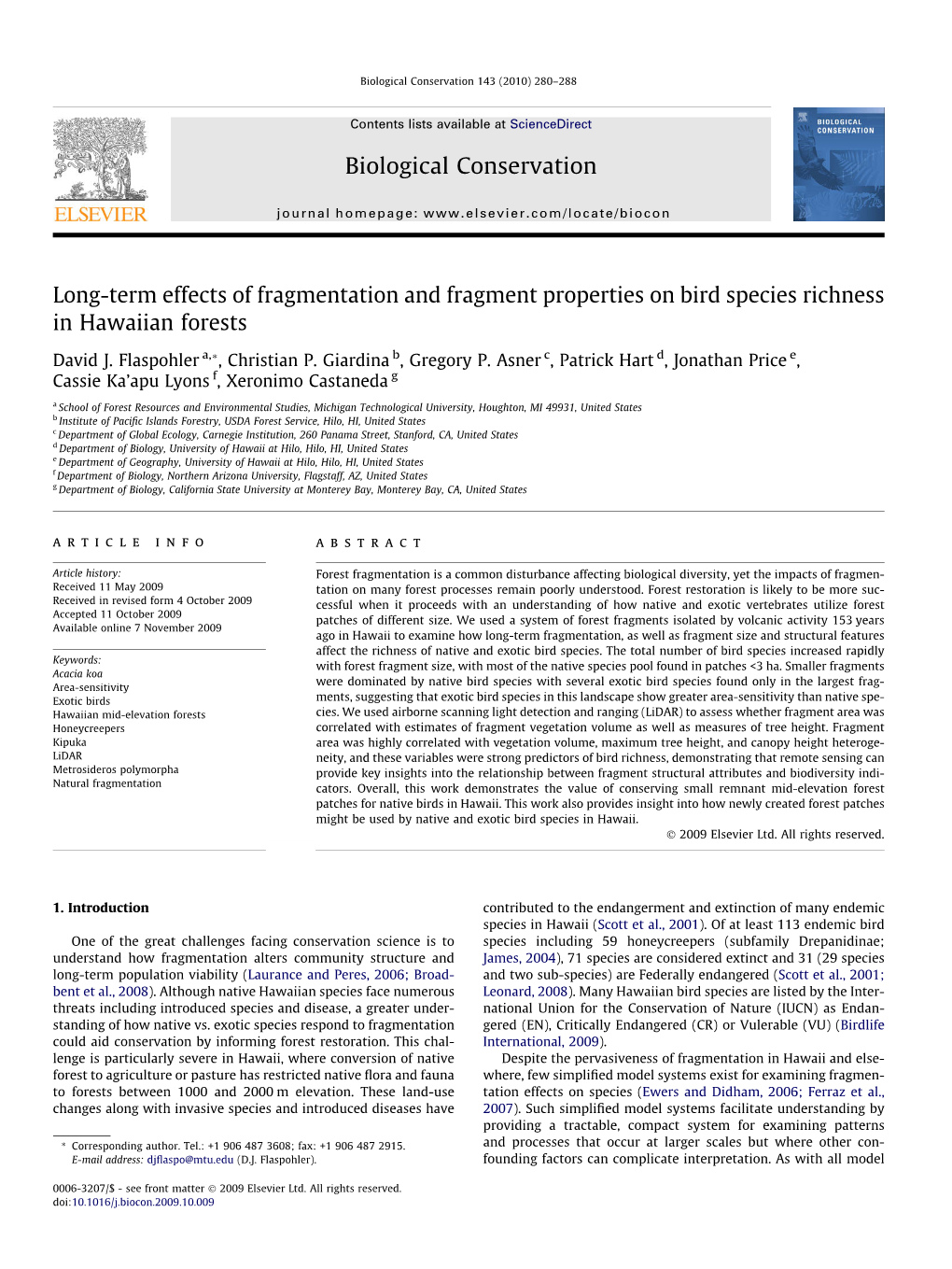 Long-Term Effects of Fragmentation and Fragment Properties on Bird Species Richness in Hawaiian Forests