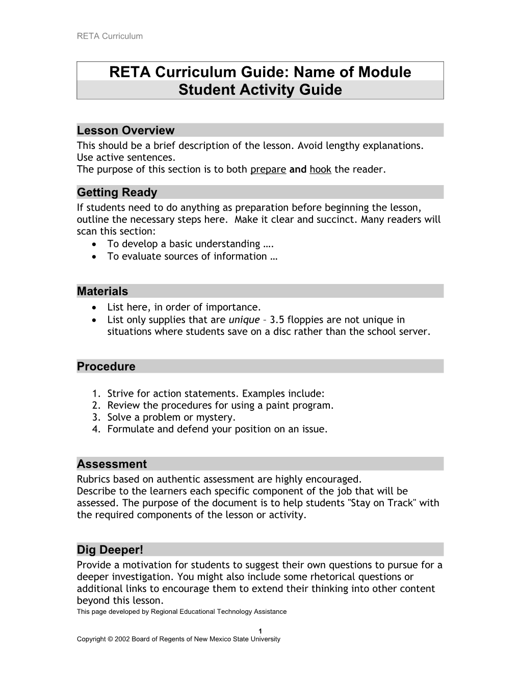 RETA Curriculum Guide